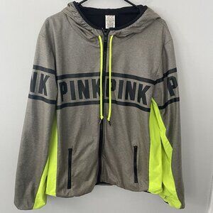 Pink Women’s M/L Victoria’s Secret Zip Hoodie Jacket Windbreaker Neon Yellow